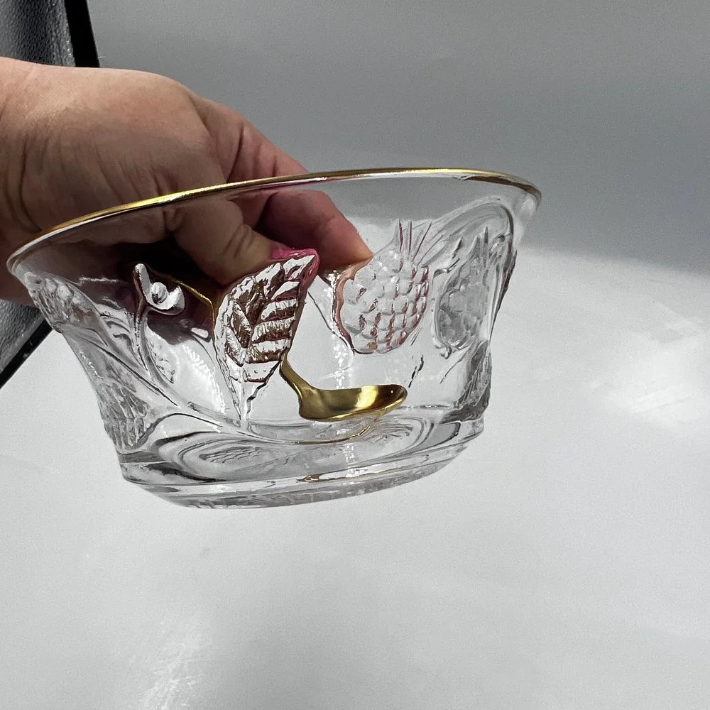 Vintage Arcopol France Sugar Dish Etched Raspberries Berry Jelly Bowl Gold‎ Tone